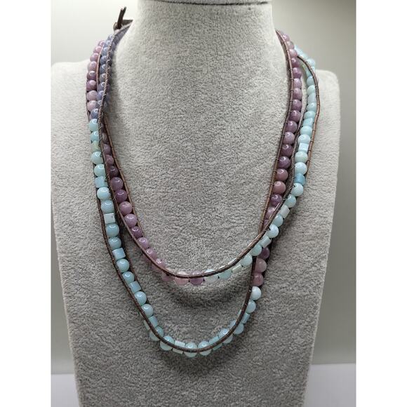 Boho Leather Beaded Necklace Pandora S925 Charm Wrap Style 19 Inch - Picture 1 of 13